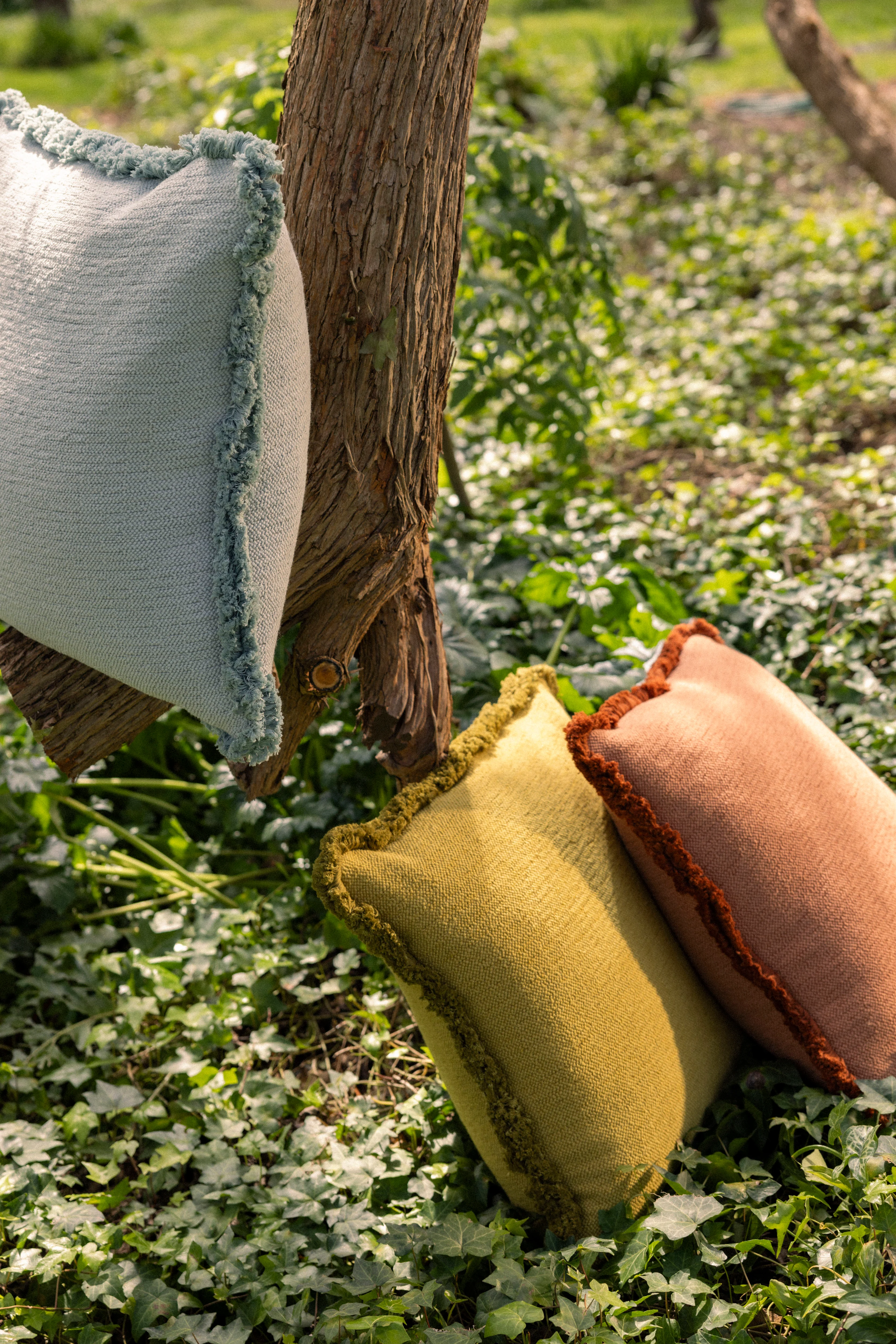 Panama Square Cushion Quince & Green Fringe - Image 3